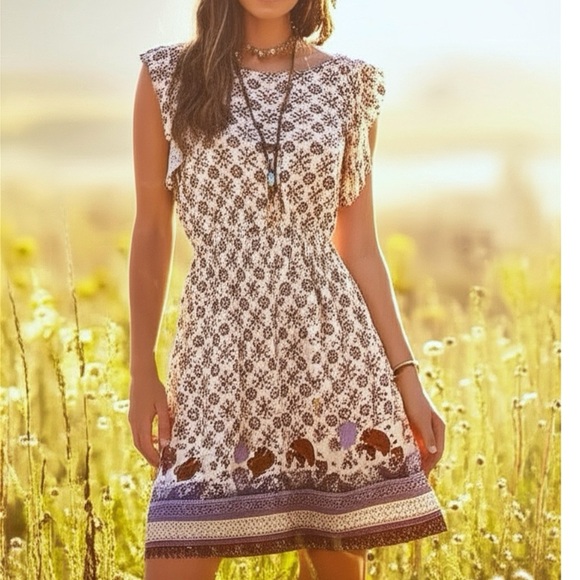 NWT Xhilaration Floral A Line Ruffle Dress Short Flutter Sleeve Cross Tie Back - Picture 13 of 13